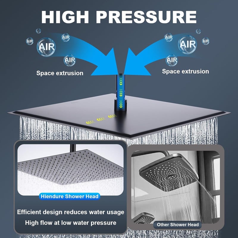 Hiendure Shower Head,12 Inch Rainfall Shower Head in Matte Black,High Presssure Adjustable Ultra-Thin Stainless Steel Top Sprayer - Image 2